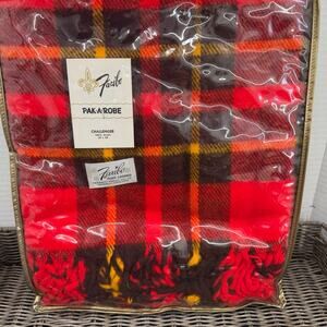 Vintage Faribo Pak-a-Robe 100% Acrylic Red Plaid Throw Blanket 50x 60 New